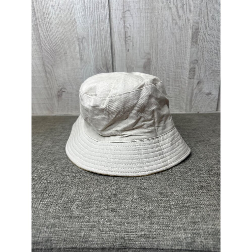 Reversible Yellow & White Bucket Hat W/ Embroidered Daisy Design Cotton Blend - Picture 2 of 4